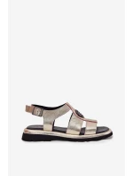 Skórzane Sandały Damskie Lakierowane Z Ozdobnym Detalem Artiker 56C0689 Złote