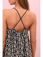 Dámske šaty bez ramienok s geometrickým vzorom čierne