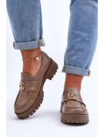 Damskie Półbuty Skórzane Z Ozdobą Ciemnobeżowe Rosefalls