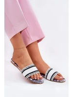 Wzorzyste Płaskie Klapki Damskie Białe Leysi