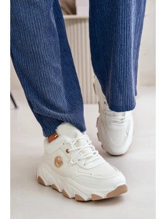 Damskie Buty Sportowe Sznurowane Ocieplane Na Platformie Białe Verioras