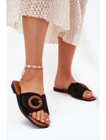 Klapki Damskie Na Płaskim Obcasie Z Klamrą Czarne Lanoni