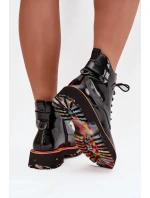 Botki Damskie Z Lakierowanej Skóry Naturalnej Ocieplane Artiker 57C0061 Czarne