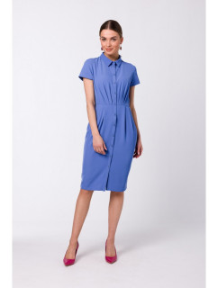 S335 Košeľové šaty s riasením - modré