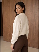 Klasický dámsky sveter s okrúhlym výstrihom, svetlo béžový, FashionStreet MY2599 Klasický dámsky sveter s okrúhlym výstrihom, svetlo béžový, FashionStreet MY2599