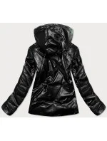 Dámska čierna lesklá bunda (W586)