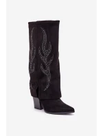 Zdobione Kozaki Z Wywiniętą Cholewką Na Słupku Czarne Ivilta