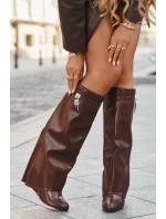 Dámske čižmy na platforme s opaskom a striebornými detailmi 033 Brown - Korivelle Dámske čižmy na platforme s opaskom a striebornými detailmi 033 Brown - Korivelle