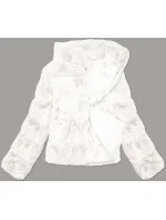 Krátka biela dámska bunda - kožuštek so stojačikom (BR9749-26) Krátka biela dámska bunda - kožuštek so stojačikom (BR9749-26)