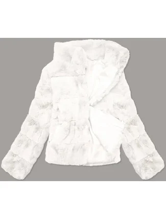 Krátka biela dámska bunda - kožuštek so stojačikom (BR9749-26) Krátka biela dámska bunda - kožuštek so stojačikom (BR9749-26)