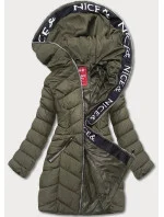 Perová dámska bunda v khaki farbe pre prechodné obdobie (2M-001)