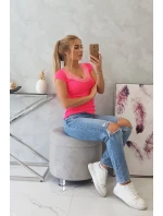 Blúzka s čipkovým výstrihom ružová neónová Blúzka s čipkovým výstrihom ružová neónová