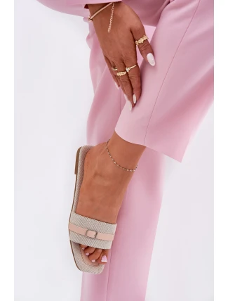 Płaskie Klapki Damskie Z Paskiem I Sprzączką Beżowe Zilina