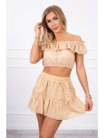 Vyšívaná súprava s bodkovanou blúzkou béžovej farby