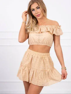 Vyšívaná súprava s bodkovanou blúzkou béžovej farby