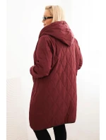 Dámska prešívaná bunda s kapucňou a športovými manžetami Plus Size Plum