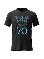 Dámske bavlnené tričko s potlačou - THIS IS HOW HOD A MAN CAN LOOK IN 70 (BLUE) - čierne Dámske bavlnené tričko s potlačou - THIS IS HOW HOD A MAN CAN LOOK IN 70 (BLUE) - čierne