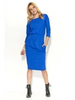 Dámske šaty s voľným strihom stredne dlhé modré - Modrá - Makadamové Dámske šaty s voľným strihom stredne dlhé modré - Modrá - Makadamové