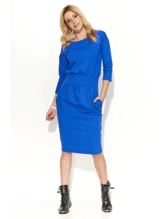 Dámske šaty s voľným strihom stredne dlhé modré - Modrá - Makadamové Dámske šaty s voľným strihom stredne dlhé modré - Modrá - Makadamové