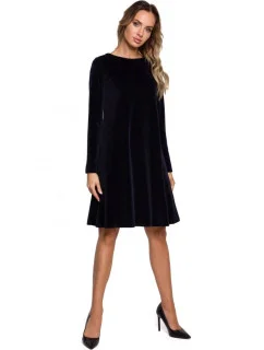 Zamatové šaty voľného strihu M566 tmavo modré - MOE