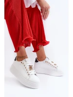 Sneakersy Damskie Na Platformie Z Misiem Białe Moanda