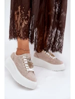 Sneakersy Na Platformie Z Przypinką Miś S.Barski BF51-014 Beżowe