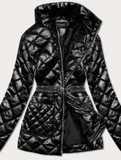 Čierna prešívaná dámska bunda s opaskom (BH2208)