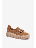 Zamszowe Półbuty Damskie Na Platformie Z Ozdobą Ciemnobeżowe Lewski 3398