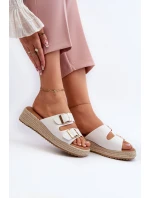 Klapki Damskie Z Plecionką Eko Skórzane Białe Zaloemi