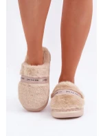 Futrzane Kapcie Z Ozdobnym Paskiem Beżowe Savalithea