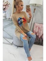 Oversize blúzka s potlačou dúhových pier camel Oversize blúzka s potlačou dúhových pier camel