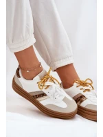 Sneakersy Damskie Na Platformie Z Podwójnym Sznurowaniem Panterka Białe Niteria