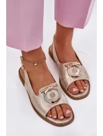 Eleganckie Sandały Z Ozdobą Na Płaskim Obcasie S.Barski KV51-003 Złote