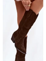 Kožené Semišové Kozačky Dívčí Oteplené Čokoládové Urselle