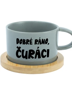 DOBRÉ RÁNO, ČURÁCI - šedý hrníček makronka 200 ml