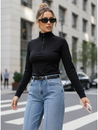 Dámska mikina so stojačikom čierna FashionStreet BY1564 Dámska mikina so stojačikom čierna FashionStreet BY1564