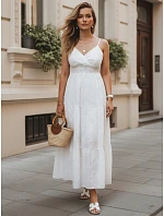 Bavlnené maxi šaty bez ramienok biele FashionStreet EY2679 Bavlnené maxi šaty bez ramienok biele FashionStreet EY2679