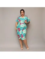 Zeleno-fuchsiové skladané kvetinové šaty po kolená pre ženy (742) Zeleno-fuchsiové skladané kvetinové šaty po kolená pre ženy (742)