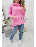 Mikina s kapucňou s dlhým chrbtom ružová