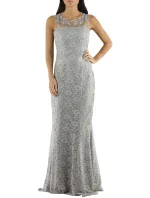 Spoločenské a plesové šaty krajkové dlhé luxusné značkové CHARM'S Paris sivé - Šedá / XS - CHARM'S Paris