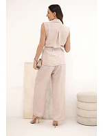 Dámsky set s uzlíkovou blúzkou a širokými nohavicami púdrovo ružovej farby Dámsky set s uzlíkovou blúzkou a širokými nohavicami púdrovo ružovej farby