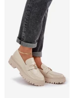 Lakierowane Mokasyny Damskie Z Przypinką Miś Beżowe Wulinea