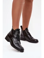 Lakierowane Ocieplane Botki Damskie Z Ozdobnym Detalem S.Barski HY52-525 Czarne