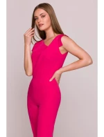 S407 Elegantný overal s asymetrickým výstrihom - ružový