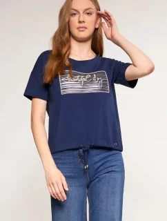 Dámske tričko s ozdobným panelom TSH0083-013 tmavo modrá - Monnari