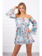 Španielske kvetinové šaty v mätovej farbe