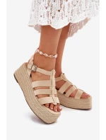 Sandały Damskie Z Paskami I Plecionką Beżowe Pardauss