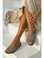 Kožené semišové dámské pantofle s přezkou tmavě béžové Beryl