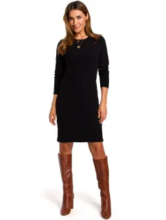 S178 Svetrové šaty s dlhým rukávom - čierne