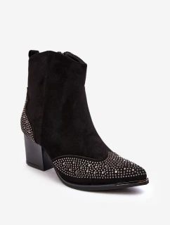 Damskie Zdobione Botki Kowbojki Na Słupku Czarne Eleduana